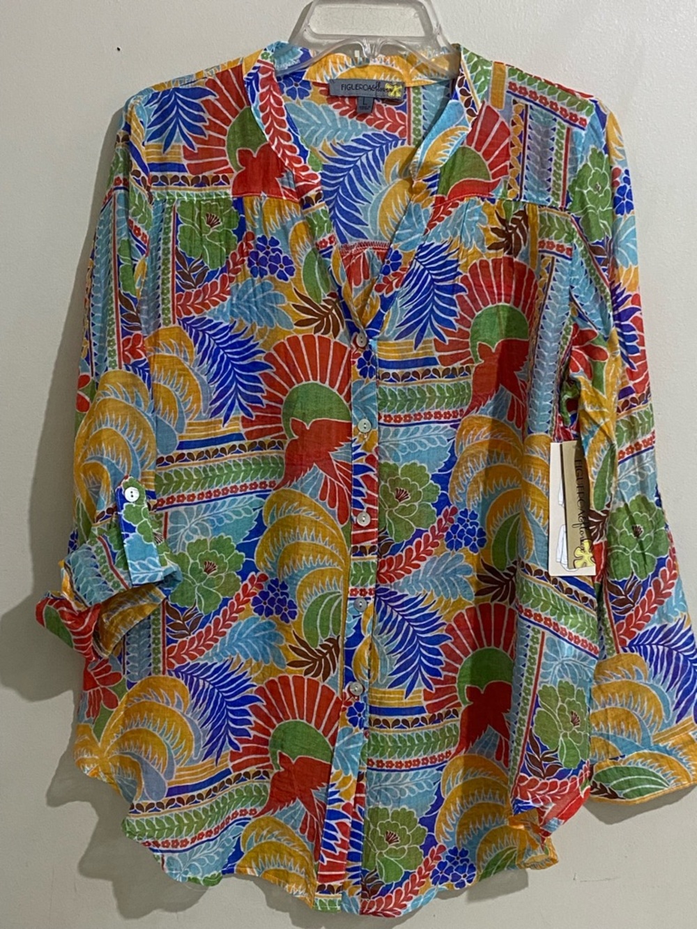 Figueroa & Flower Anthropologie Sheer Multicolor Floral Button-Down Shirt